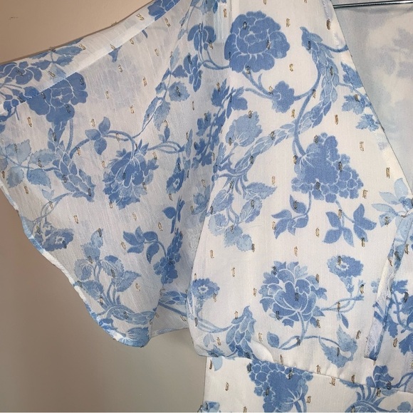 House of Harlow 1960 Blue and White Flutter Sleeve Maxi Dress M - Picture 8 of 14